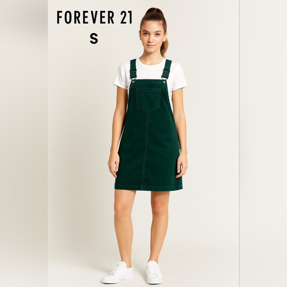 Forever 21 Women's Green Corduroy Jumper Overall Dress Cotton Size S